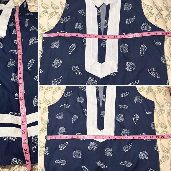 Sail to Sable Seashell Print Signature Mini Caftan Cotton Dress Mini Navy L NWT - Picture 13 of 13